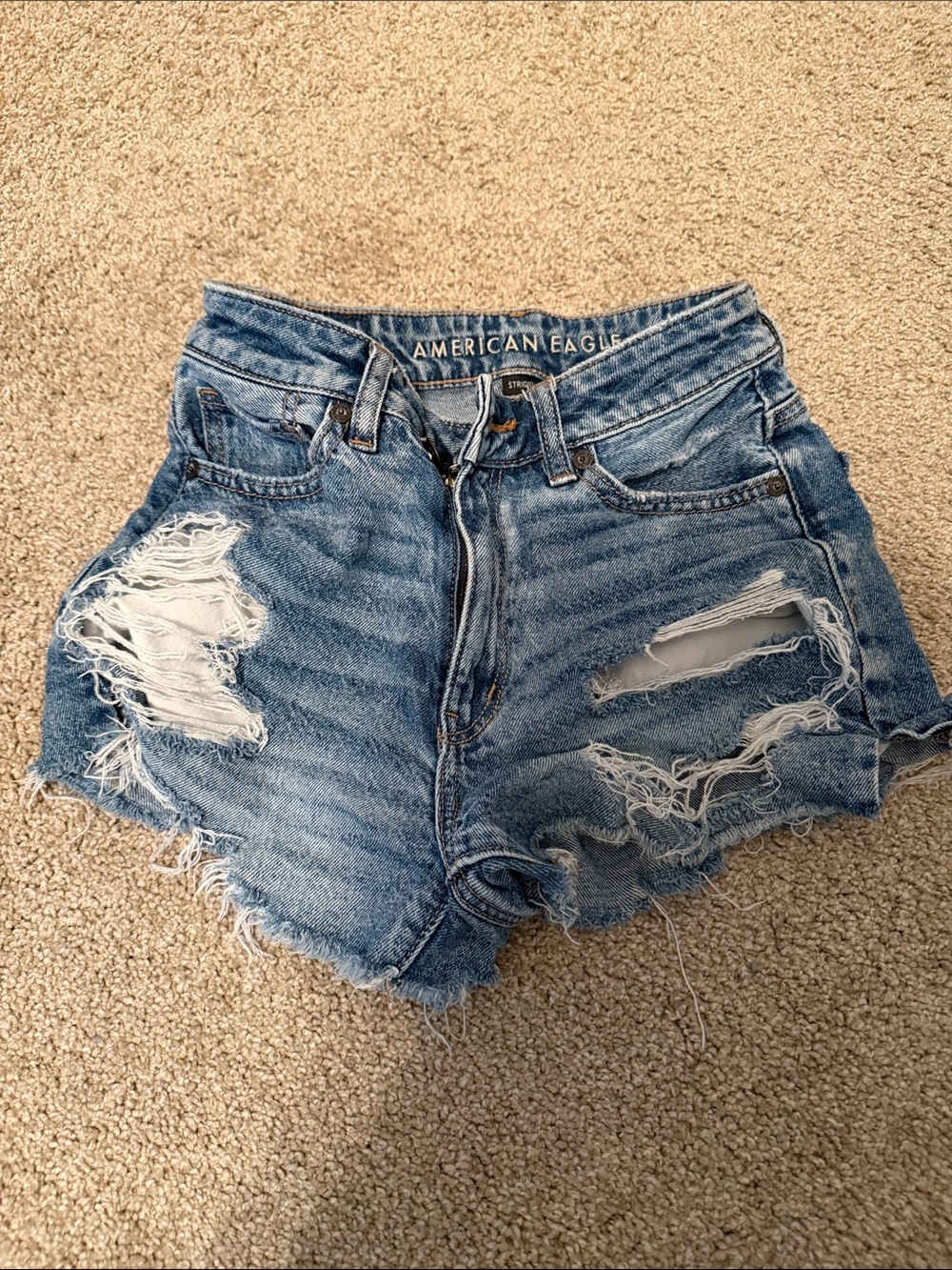 American Eagle Outfitters Distressed High-Rise Denim Shorts - Blue
